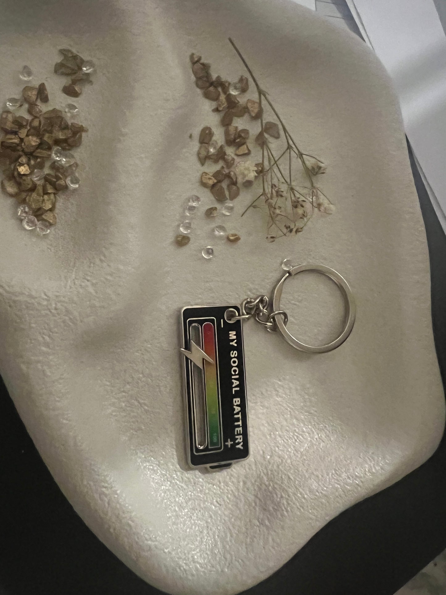 Social battery keychain. Interactive social battery enamel
