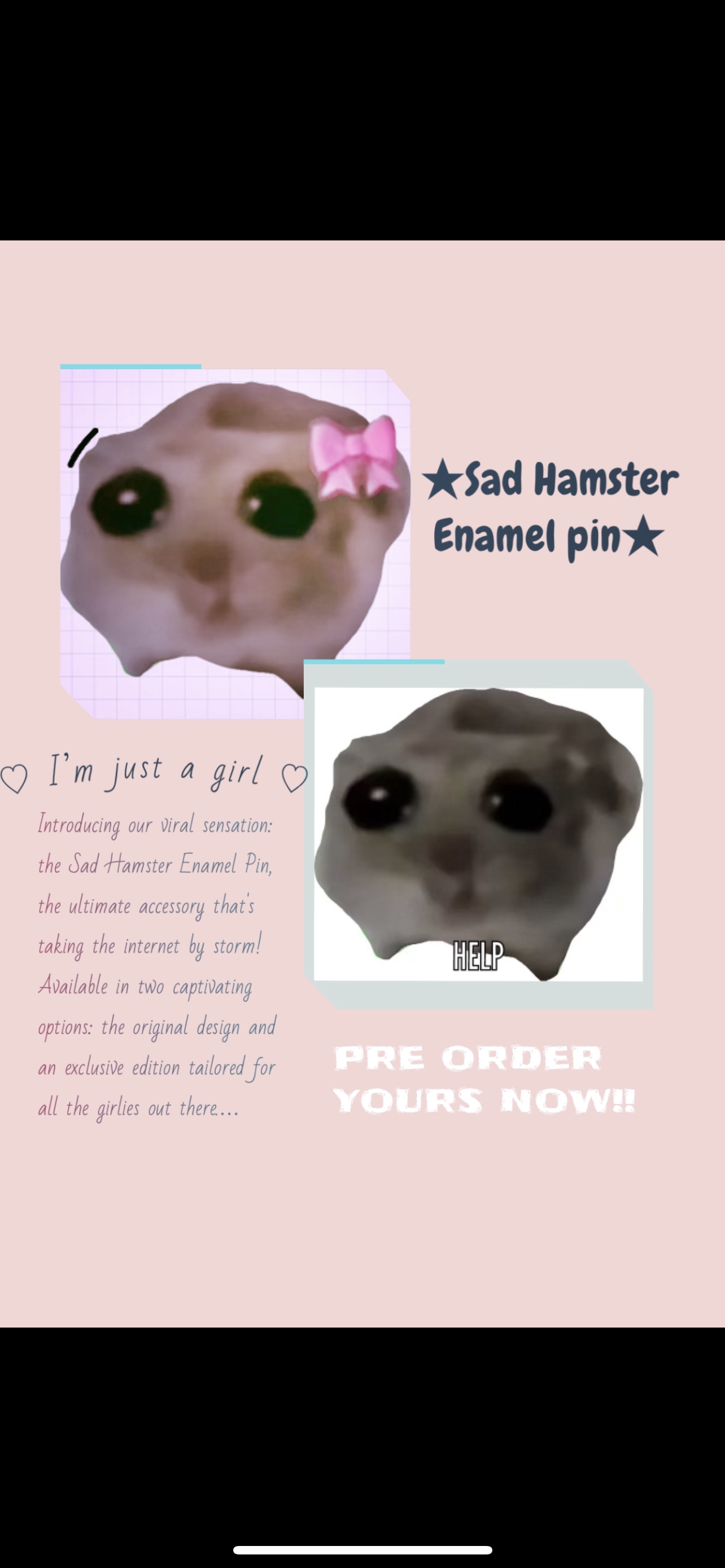 Sad hamster enamel pin
