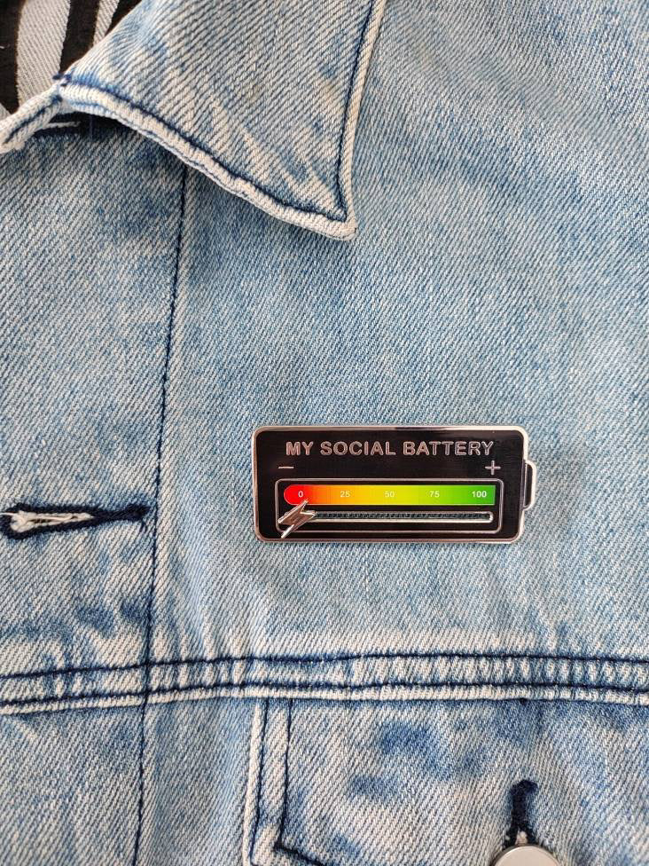 My social Battery. Social Battery Enamel Pin. Interactive Enamel pin