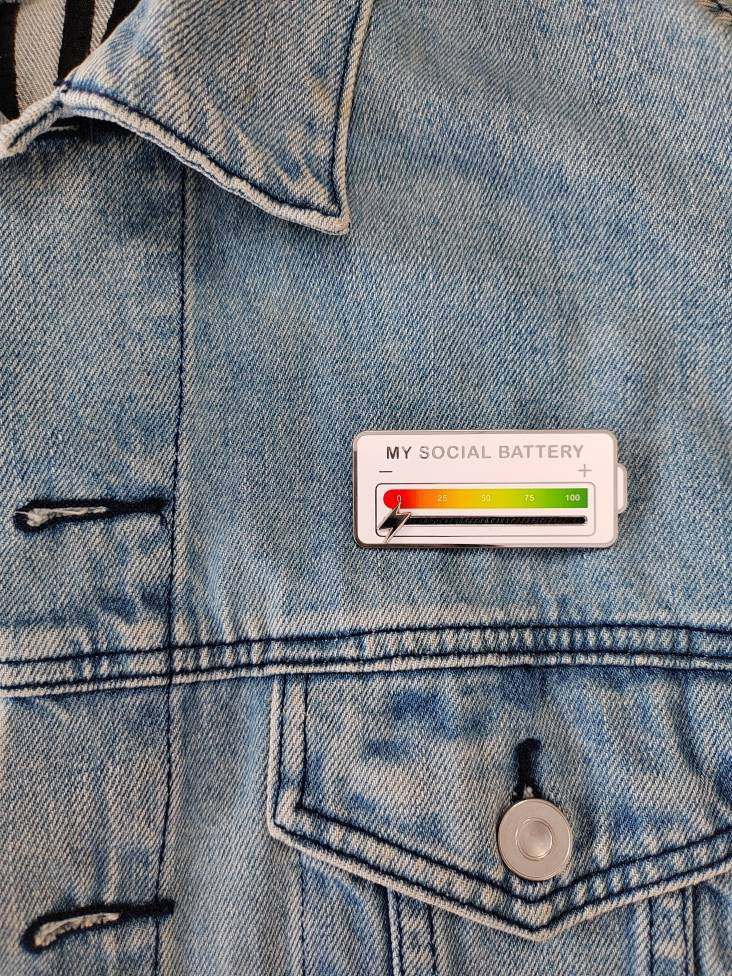 My social Battery. Social Battery Enamel Pin. Interactive Enamel pin