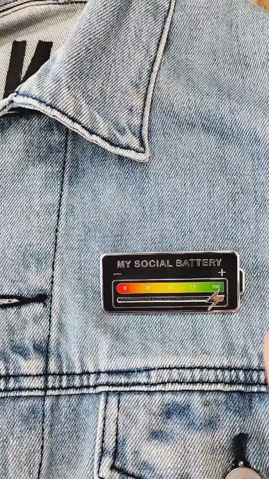 My social Battery. Social Battery Enamel Pin. Interactive Enamel pin